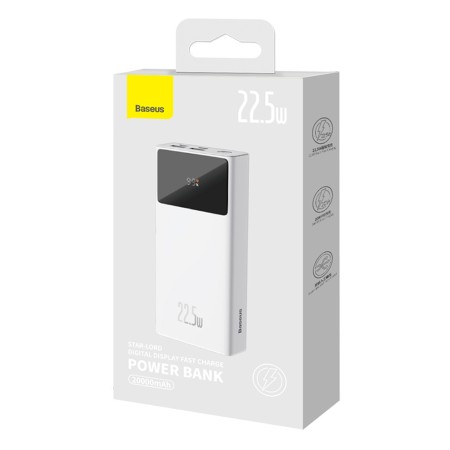 Acumulator Extern 2x USB, Type-C, Micro-USB, 22.5W, 20000mAh + Cablu Type-C, 3A, 30cm - Baseus Star-Lord (PPXJ080002) - White