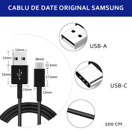 Cablu de Date USB la Tip-C 2.1A, 1m , Samsung EP-DG970BWE, White