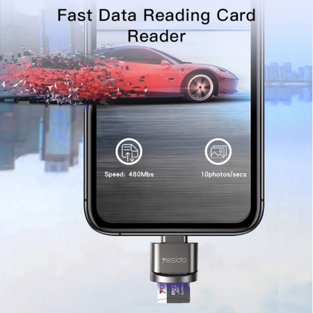 Cititior de Carduri Lightning la TF, cu Functia OTG, Yesido, Grey