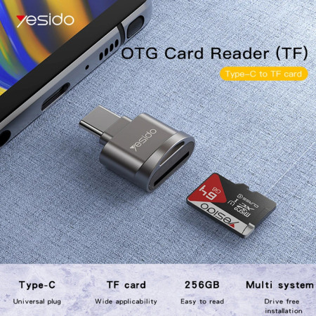 Cititor de Carduri Tip-C la TF, cu Functia OTG, Yesido, Grey
