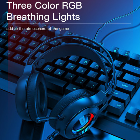 Casti Cu Fir si Lumini RGB, Mufa Jack, Yesido, Black