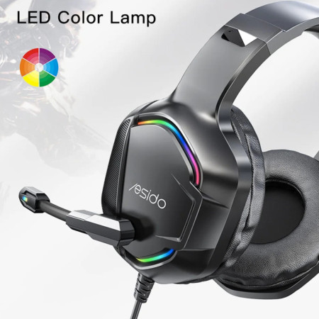 Casti Cu Fir si Lumini RGB, Mufa Jack Yesido, Black
