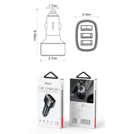 Incarcator Auto 3x USB Yesido, Black