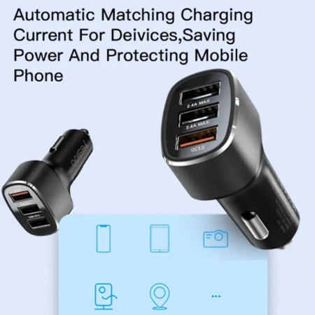 Incarcator Auto 3x USB Yesido, Black