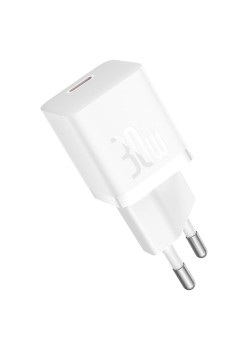 Incarcator Type-C, Fast Charging, GaN, 30W + Cablu Type-C, 100W, 1m - Baseus (P10110902213-00) - Moon White