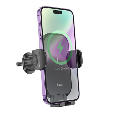 Suport Grila Ventilatie pentru Telefon, 15W - Hoco Journey (HW4) - Black