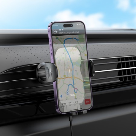 Suport Grila Ventilatie pentru Telefon, 15W - Hoco Journey (HW4) - Black