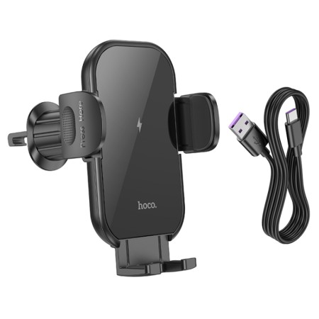 Suport Grila Ventilatie pentru Telefon, 15W - Hoco Journey (HW4) - Black
