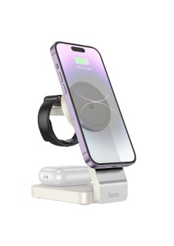 Statie de incarcare pentru iPhone, Apple Watch, AirPods - Hoco Motorcycle (CQ3) - Milky White