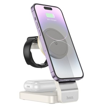 Statie de incarcare pentru iPhone, Apple Watch, AirPods - Hoco Motorcycle (CQ3) - Milky White