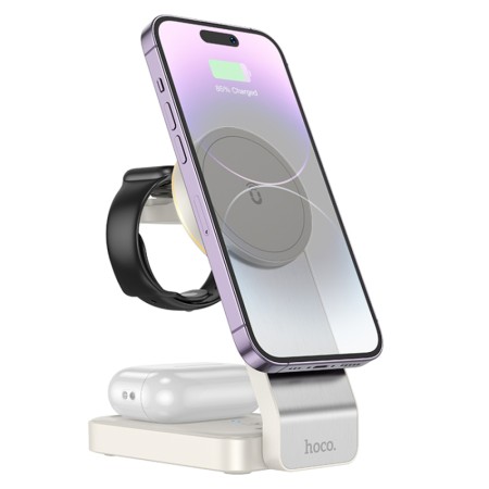 Statie de incarcare pentru iPhone, Apple Watch, AirPods - Hoco Motorcycle (CQ3) - Milky White