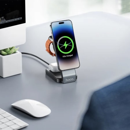 Statie de incarcare pentru iPhone, Apple Watch, AirPods - Hoco Motorcycle (CQ3) - Milky White