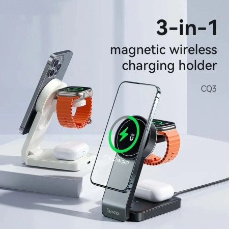 Statie de incarcare pentru iPhone, Apple Watch, AirPods - Hoco Motorcycle (CQ3) - Milky White