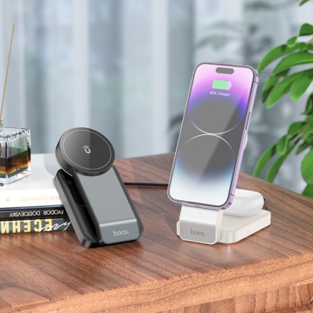 Statie de incarcare pentru iPhone, Apple Watch, AirPods - Hoco Motorcycle (CQ3) - Milky White