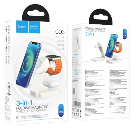 Statie de incarcare pentru iPhone, Apple Watch, AirPods - Hoco Motorcycle (CQ3) - Milky White