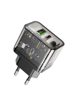 Incarcator USB, Type-C, QC3.0, 20W - Hoco Dazzling (N34) - Transparent Black