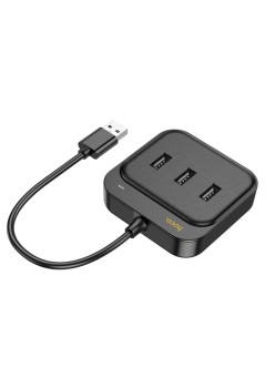 Adaptor USB la 3x USB2.0 + RJ45, 0.2m - Hoco Easy Link (HB35) - Black