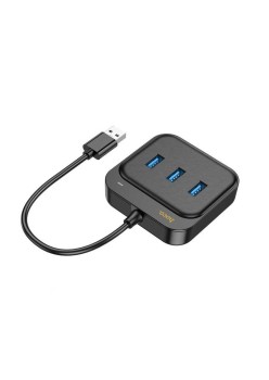 Adaptor USB la 3x USB3.0 + RJ45, 0.2m - Hoco Easy Link (HB35) - Black