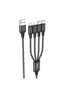 Cablu USB-A la 2xType-C, Lightning, Micro-USB, 2A, 1m - Hoco Super (X76) - Black