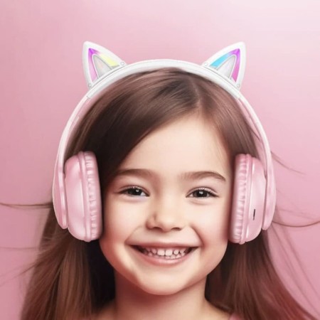Casti pentru Copii, Ajustabile - Hoco Cat Ear (W42) - Cherry Blossom