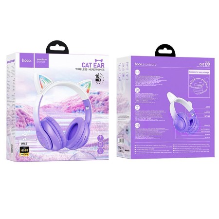 Casti pentru Copii, Ajustabile - Hoco Cat Ear (W42) - Purple Grape