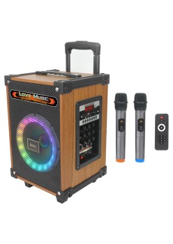 Boxa Bluetooth V5.0, TF, SD, USB, AUX, TWS, RGB cu 2 Microfoane - Hoco Wave (HA2) - Wooden Pattern