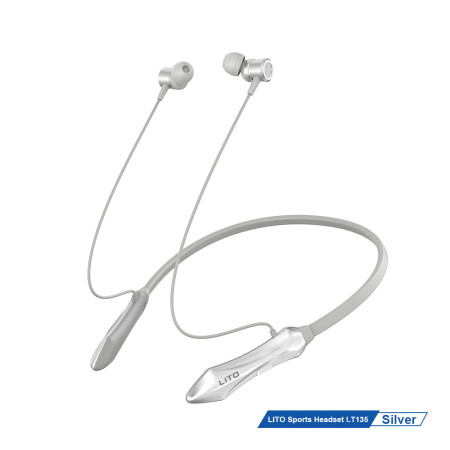 Casti bluetooth Fara fir Lito LT-V135 cu bandă gât pentru sport, cu microfon, Bluetooth V5.3, 160mAh, Silver