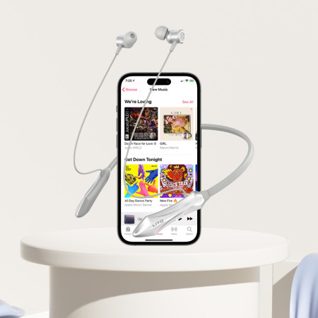 Casti bluetooth Fara fir Lito LT-V135 cu bandă gât pentru sport, cu microfon, Bluetooth V5.3, 160mAh, Silver