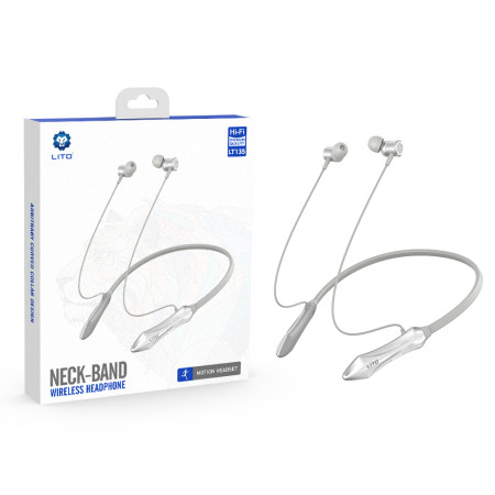 Casti bluetooth Fara fir Lito LT-V135 cu bandă gât pentru sport, cu microfon, Bluetooth V5.3, 160mAh, Silver