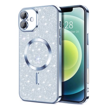 Husa pentru iPhone 16, Glitter MagSafe, Atasare Magnetica, Light Blue