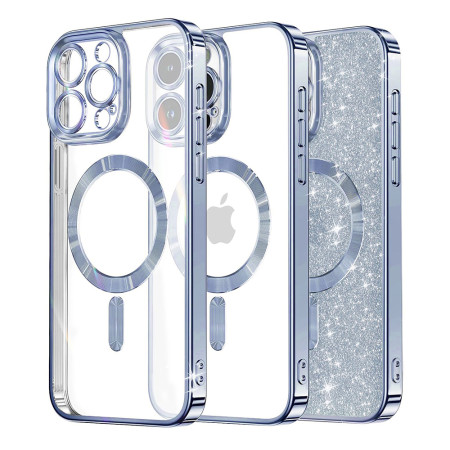 Husa pentru iPhone 16 Pro Glitter MagSafe, Atasare Magnetica, Light Blue