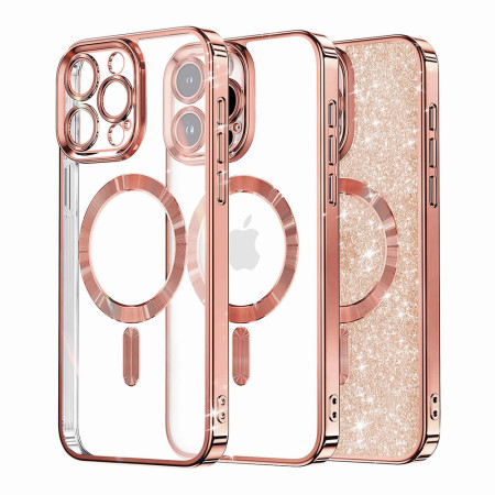 Husa pentru iPhone 16 Pro Glitter MagSafe, Atasare Magnetica, Rose Gold