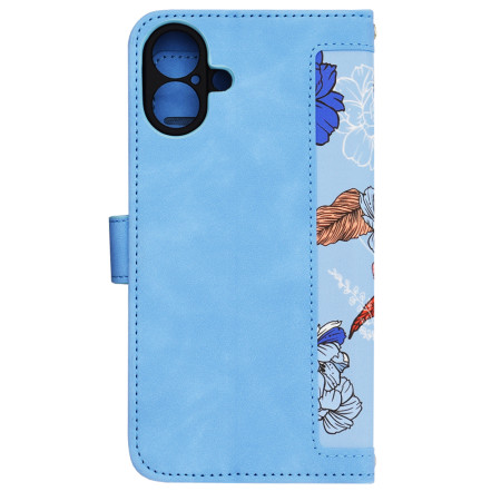 Husa FlipCraft pentru iPhone 16 Plus - Protectie 360, Design Floral, Vibrant Blue