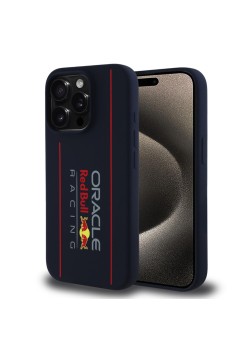 Husa pentru iPhone 15 Pro - Red Bull Racing Silicone Oversize Vertical Logo MagSafe (RBHMP15L24SIOLRV) - Navy