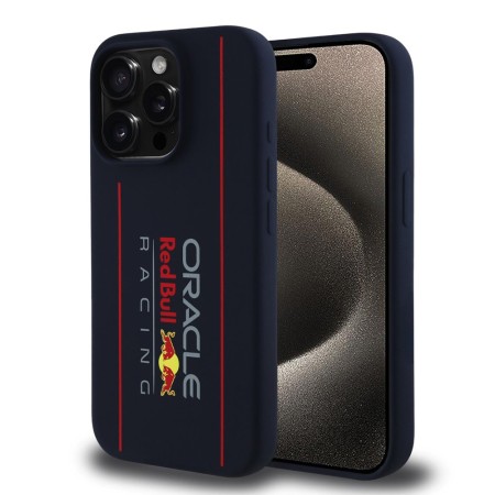 Husa pentru iPhone 15 Pro - Red Bull Racing Silicone Oversize Vertical Logo MagSafe (RBHMP15L24SIOLRV) - Navy