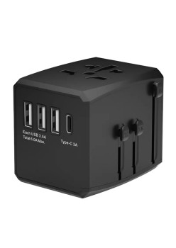 Adaptor pentru Priza PD30W, 3 x USB, Type-C, EU, UK, AUS, US - Techsuit (HHT904) - Black