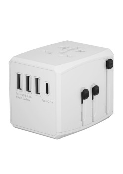 Adaptor pentru Priza PD30W, 3 x USB, Type-C, EU, UK, AUS, US - Techsuit (HHT904) - White