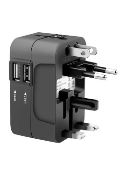 Adaptor pentru Priza 2 x USB, EU, UK, AUS, US - Techsuit (HHT202) - Black