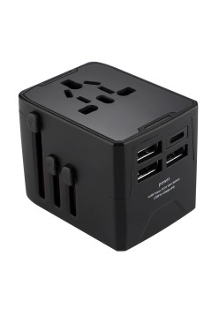Adaptor pentru Priza 3 x USB, Type-C, EU, UK, AUS, US - Techsuit (HHT904) - Black