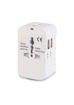 Adaptor pentru Priza 2 x USB, EU, UK, AUS, US - Techsuit (HHT202) - White