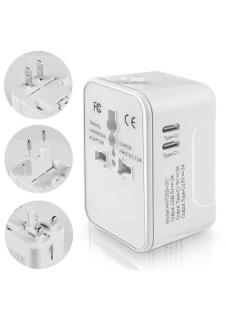 Adaptor pentru Priza 2 x USB-C, EU, UK, AUS, US - Techsuit (HHT202-2C) - White