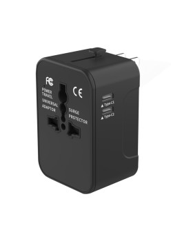Adaptor pentru Priza 2 x USB-C, EU, UK, AUS, US - Techsuit (HHT202-2C) - Black