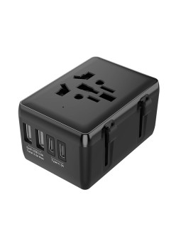 Adaptor pentru Priza 15W, 2xUSB-C, 2xUSB, EU, UK, AUS, US - Techsuit (HHt204A) - Black