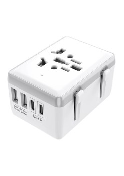 Adaptor pentru Priza 15W, 2xUSB-C, 2xUSB, EU, UK, AUS, US - Techsuit (HHt204A) - White