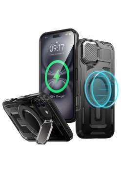 Husa pentru iPhone 16 - ArmorVault MagSafe – Protecție și Funcționalitate de Top, Negru