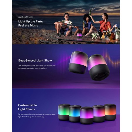Boxa portabila 360°, 8W, IP67 - Anker SoundCore Glow Mini (A3136G31) - Blue