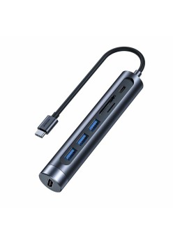 Hub USB-C la HDMI, Type-C, 3x USB, SD, MicroSD - JoyRoom (S-H112) - Gray