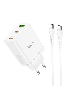 Incarcator pentru Priza USB, 2x Type-C, PD35W + Cablu Type-C la Type-C - Hoco Start (N33) - White