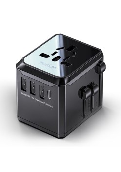 Yesido - Wall Charger (MC10) - 3x USB, Type-C, for Travel, EU, UK, US, AUS, 3.6A - Black