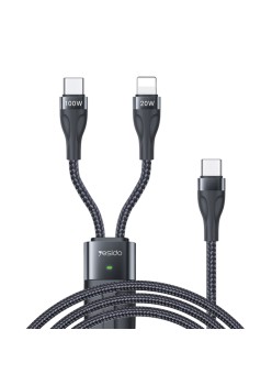 Yesido - Data Cable (CA87) - Type-C to Type-C, Lightning, 100W, 480Mbps, 1.4m - Black